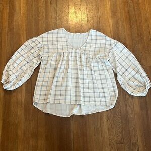Entro White and Black Plaid Oversized Flowy Blousee